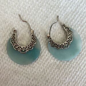 Vintage Metal Sterling 925 Silver Latch Back Hoop Earrings